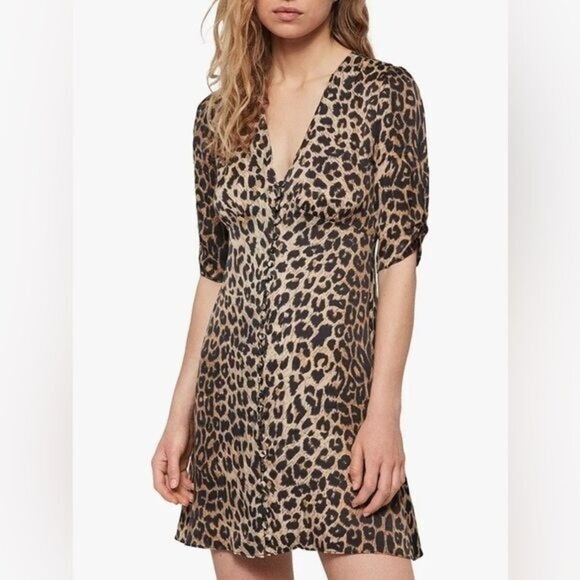 All saints kota leppo animal print dress Small viscose mini - Picture 1 of 7